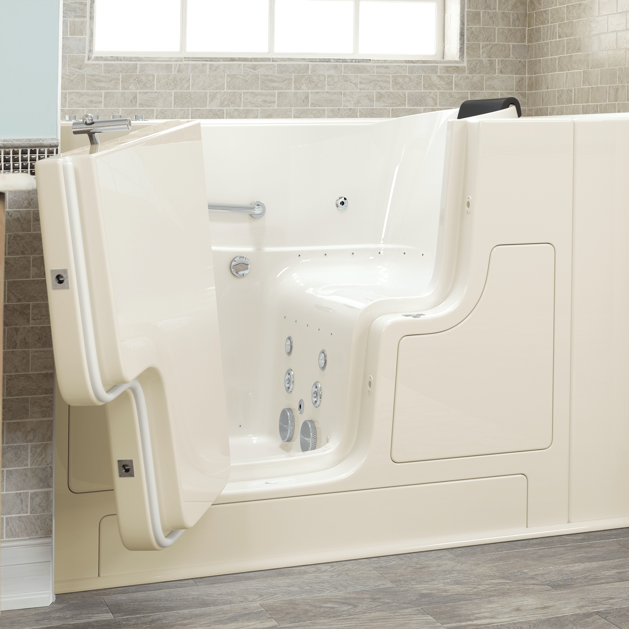 Gelcoat Premium Series 30 x 52  Inch Walk in Tub With Combination Air Spa and Whirlpool Systems   Left Hand Drain WIB LINEN
